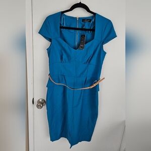 Closet Blue Mini Dress with Tan Belt